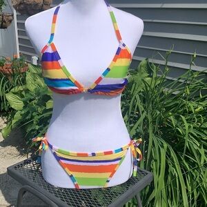 Rainbow Striped String Bikini